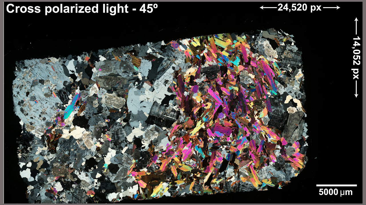 Thin section used to identify mineralogy. Leinster Granite, Ireland, Rooney Lab