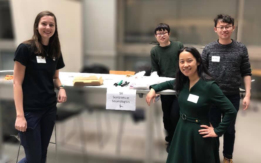 Min Chen with Kaitlynn Burkhard, Ziyi Xi, Min Chen, and Fan Wang at Spartan Girls Math and Science Day